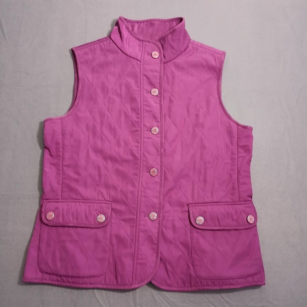 Talbots Vest Women M Purple Quilted Button Up Fleece Lined Pockets
